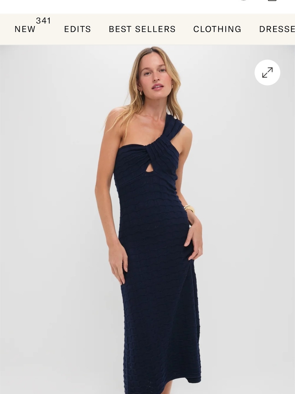 NWT Hyacinth House One-Shoulder Navy Textured Midi Dress